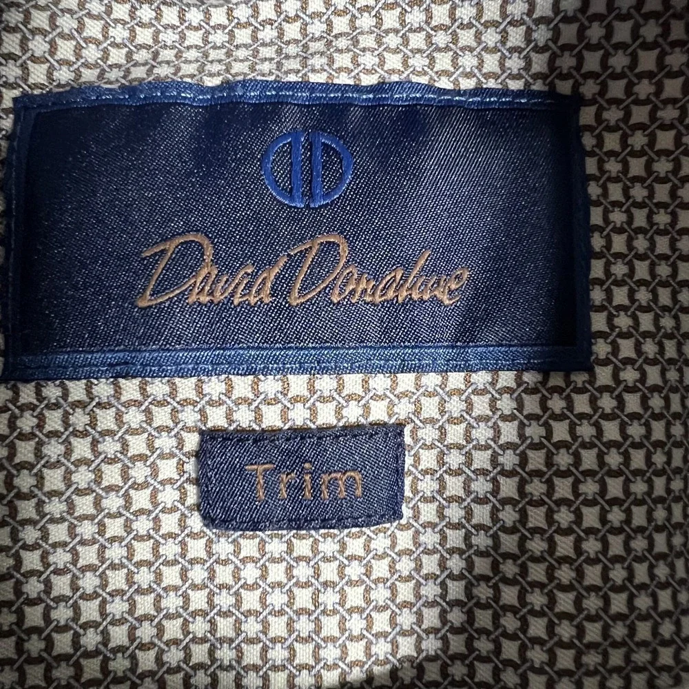 David Donahue Shirt Mens 17.5 34/35 Trim Fit Casual Preppy Dress‎ Cotton Logo